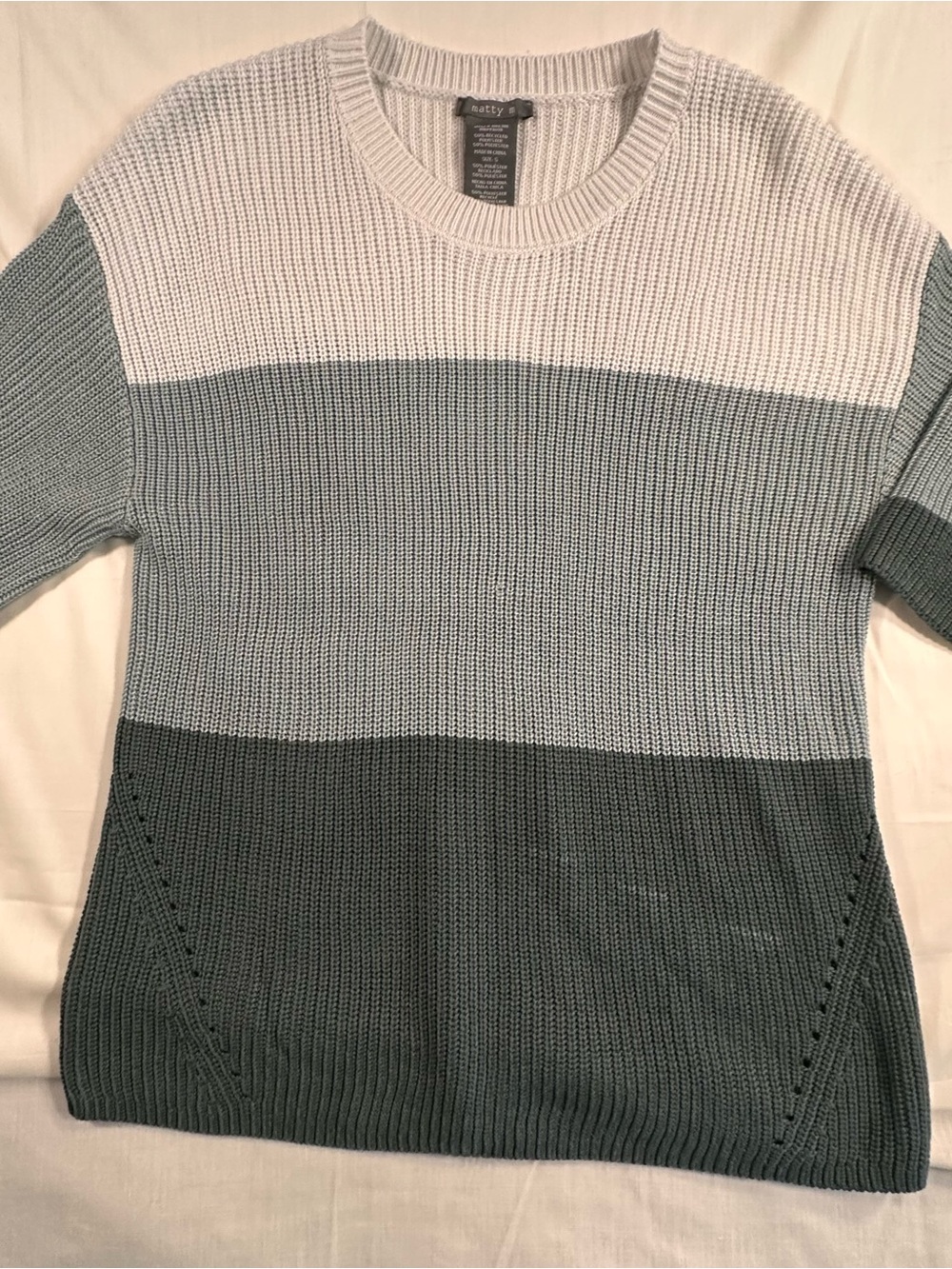 Matty M Colorblock Crewneck Sweater White & Grey preppy business casual Y2K